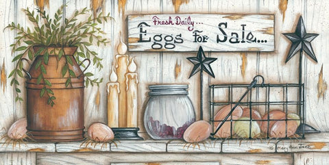 Eggs for Sale White Modern Wood Framed Art Print with Double Matting by June, Mary Ann