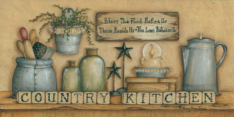 County Kitchen Black Ornate Wood Framed Art Print with Double Matting by June, Mary Ann