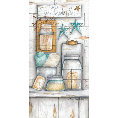 Fresh Towels and Soap White Modern Wood Framed Art Print by June, Mary Ann