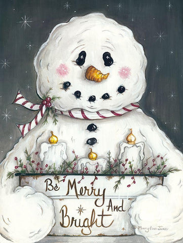 Merry and Bright Snowman Black Ornate Wood Framed Art Print with Double Matting by June, Mary Ann