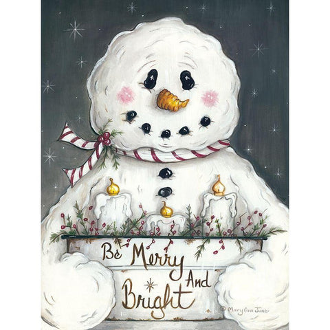 Merry and Bright Snowman Gold Ornate Wood Framed Art Print with Double Matting by June, Mary Ann