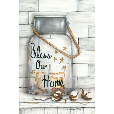 Glass Luminary Bless Our Home Gold Ornate Wood Framed Art Print with Double Matting by June, Mary Ann
