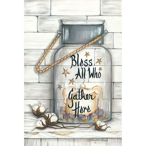 Glass Luminary Bless All Who Gather White Modern Wood Framed Art Print by June, Mary Ann