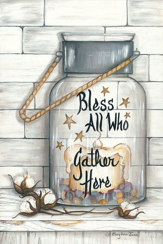 Glass Luminary Bless All Who Gather Black Ornate Wood Framed Art Print with Double Matting by June, Mary Ann