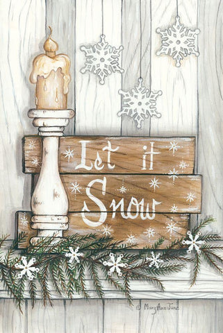 Let It Snow Snowflakes Black Ornate Wood Framed Art Print with Double Matting by June, Mary Ann