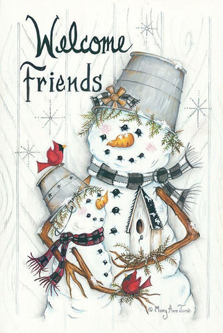 Welcome Friendsâ€¦ Snowmen Black Ornate Wood Framed Art Print with Double Matting by June, Mary Ann