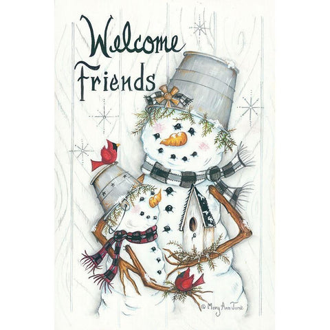 Welcome Friendsâ€¦ Snowmen White Modern Wood Framed Art Print by June, Mary Ann