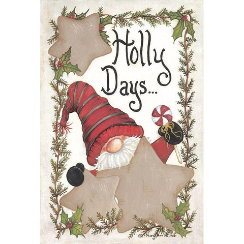 Holly Days Gnome Gold Ornate Wood Framed Art Print with Double Matting by June, Mary Ann