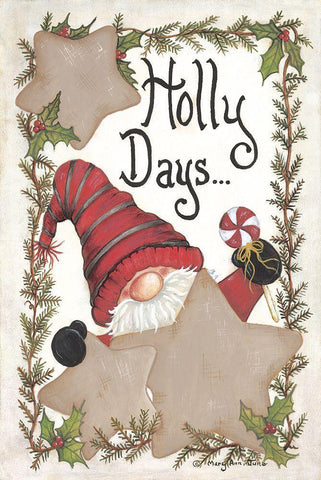 Holly Days Gnome Black Ornate Wood Framed Art Print with Double Matting by June, Mary Ann