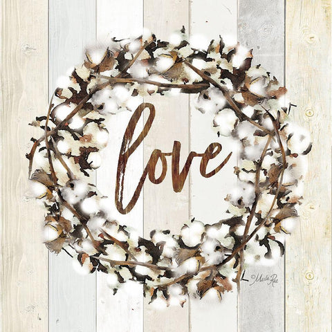 Love Cotton Wreath White Modern Wood Framed Art Print by Rae, Marla