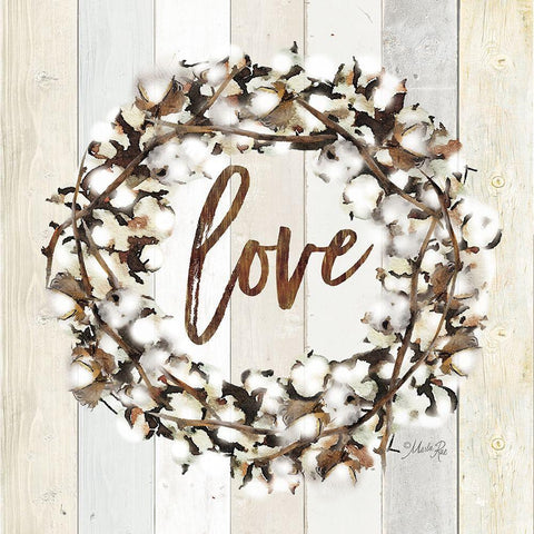 Love Cotton Wreath Black Ornate Wood Framed Art Print with Double Matting by Rae, Marla