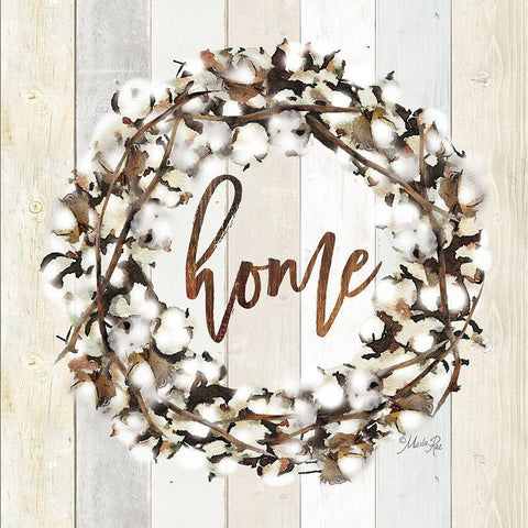 Home Cotton Wreath White Modern Wood Framed Art Print with Double Matting by Rae, Marla