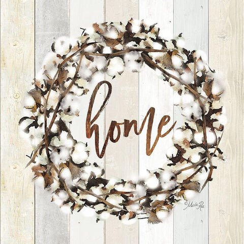 Home Cotton Wreath White Modern Wood Framed Art Print by Rae, Marla