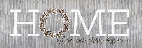 Home - Where Our Story Begins Black Ornate Wood Framed Art Print with Double Matting by Rae, Marla