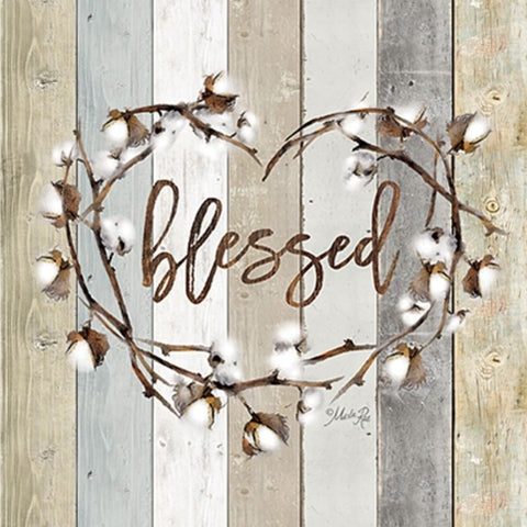 Blessed Cotton Wreath Black Ornate Wood Framed Art Print with Double Matting by Rae, Marla