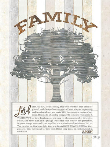 Family Prayer Tree Black Ornate Wood Framed Art Print with Double Matting by Rae, Marla