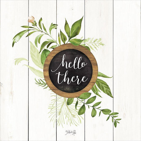 Hello There Greenery White Modern Wood Framed Art Print by Rae, Marla