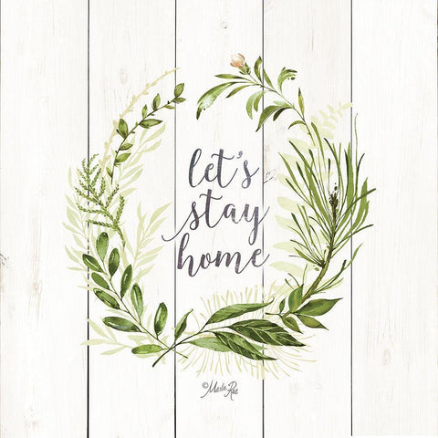 Lets Stay Home Wreath Black Ornate Wood Framed Art Print with Double Matting by Rae, Marla