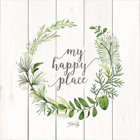 My Happy Place Wreath Black Ornate Wood Framed Art Print with Double Matting by Rae, Marla