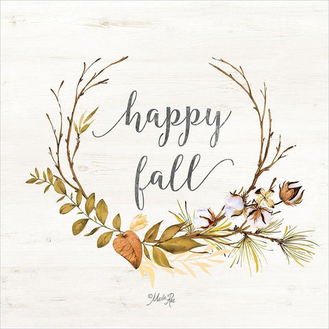 Happy Fall White Modern Wood Framed Art Print with Double Matting by Rae, Marla