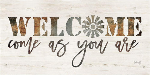 Welcome Come as You Are White Modern Wood Framed Art Print with Double Matting by Rae, Marla