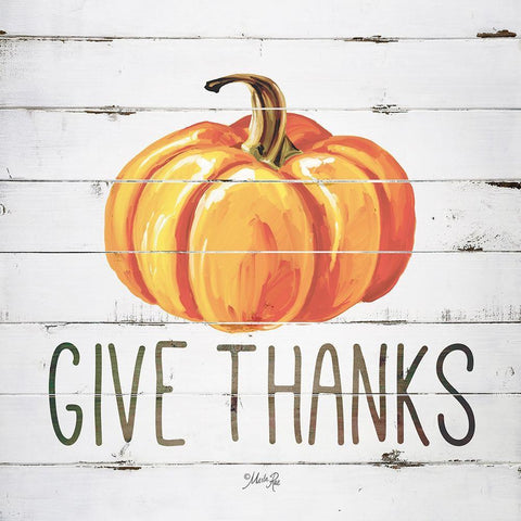 Give Thanks Pumpkin Black Modern Wood Framed Art Print with Double Matting by Rae, Marla