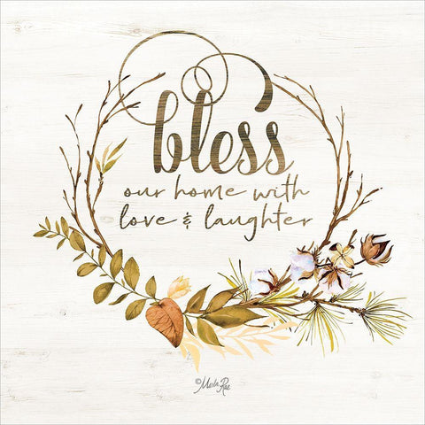 Bless Our Home Fall Foliage White Modern Wood Framed Art Print with Double Matting by Rae, Marla