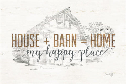 House + Barn = Home White Modern Wood Framed Art Print with Double Matting by Rae, Marla