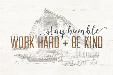 Work Hard + Be Kind White Modern Wood Framed Art Print with Double Matting by Rae, Marla