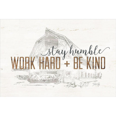 Work Hard + Be Kind White Modern Wood Framed Art Print by Rae, Marla