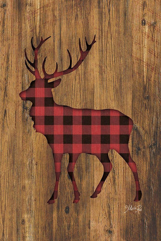 Buffalo Plaid Deer Black Ornate Wood Framed Art Print with Double Matting by Rae, Marla