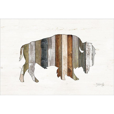 Wood Slat Bison Black Modern Wood Framed Art Print with Double Matting by Rae, Marla