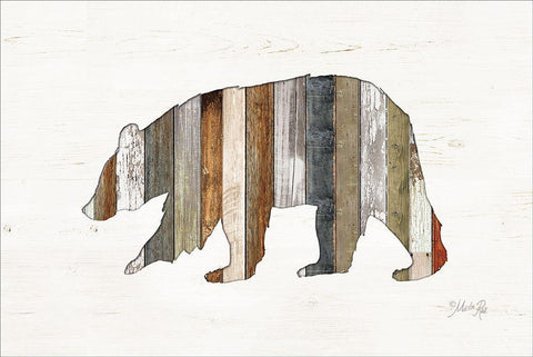 Wood Slat Bear White Modern Wood Framed Art Print with Double Matting by Rae, Marla