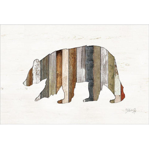 Wood Slat Bear Black Modern Wood Framed Art Print with Double Matting by Rae, Marla