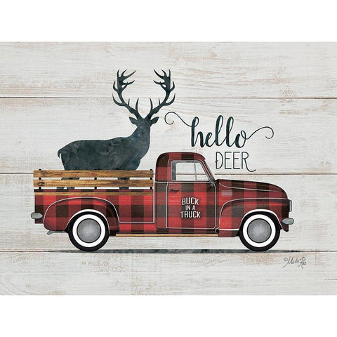 Hello Deer Vintage Truck Gold Ornate Wood Framed Art Print with Double Matting by Rae, Marla