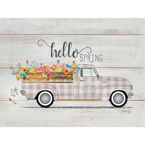 Hello Spring Vintage Truck Gold Ornate Wood Framed Art Print with Double Matting by Rae, Marla