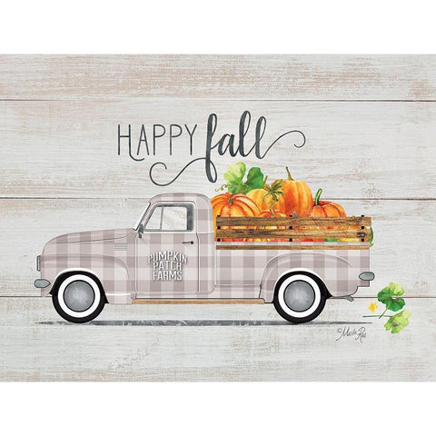 Happy Fall Vintage Truck White Modern Wood Framed Art Print by Rae, Marla