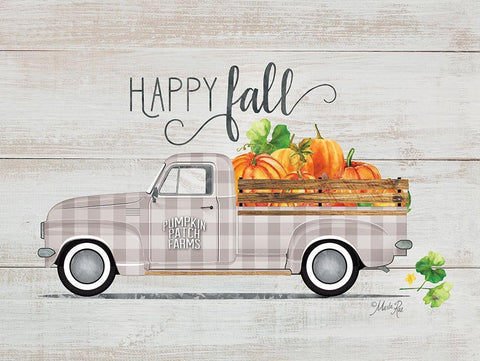 Happy Fall Vintage Truck Black Ornate Wood Framed Art Print with Double Matting by Rae, Marla