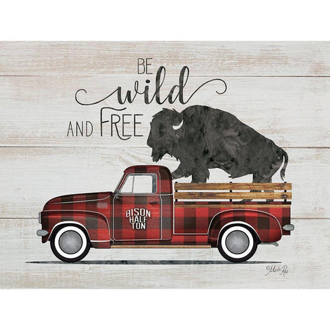 Wild and Free Vintage Truck Black Modern Wood Framed Art Print with Double Matting by Rae, Marla