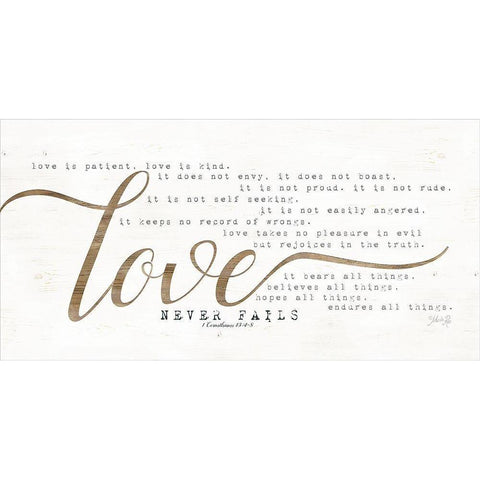 Love Never Fails White Modern Wood Framed Art Print by Rae, Marla