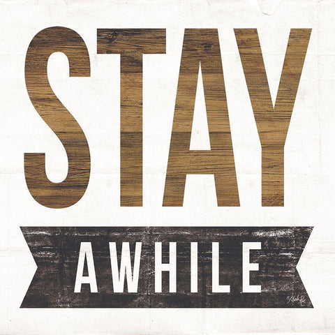 Stay Awhile Black Ornate Wood Framed Art Print with Double Matting by Rae, Marla