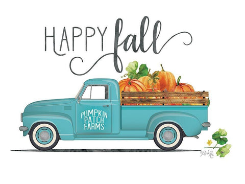 Happy Fall Vintage Truck  White Modern Wood Framed Art Print with Double Matting by Rae, Marla