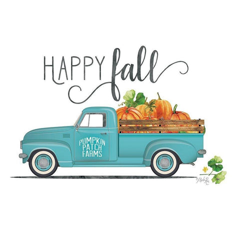 Happy Fall Vintage Truck  White Modern Wood Framed Art Print by Rae, Marla