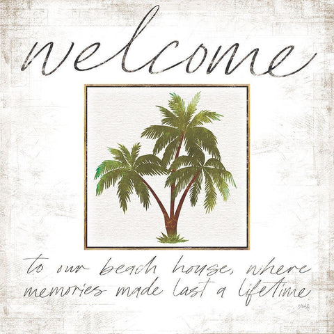 Welcome Palm Trees White Modern Wood Framed Art Print with Double Matting by Rae, Marla