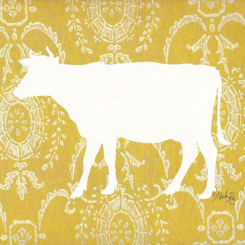 Cow Silhouette Gold Ornate Wood Framed Art Print with Double Matting by Rae, Marla