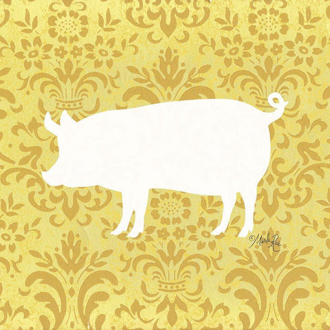 Pig Silhouette Gold Ornate Wood Framed Art Print with Double Matting by Rae, Marla