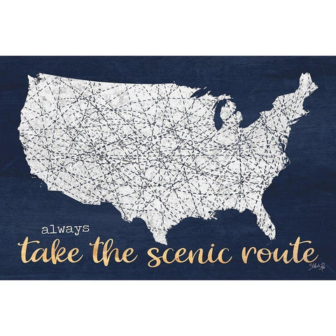 Scenic Route USA Map White Modern Wood Framed Art Print by Rae, Marla