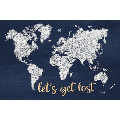 Lets Get Lost World Map Gold Ornate Wood Framed Art Print with Double Matting by Rae, Marla