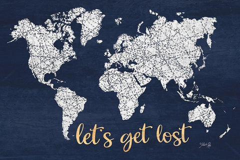 Lets Get Lost World Map Black Ornate Wood Framed Art Print with Double Matting by Rae, Marla