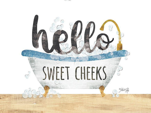 Hello Sweet Cheeks White Modern Wood Framed Art Print with Double Matting by Rae, Marla